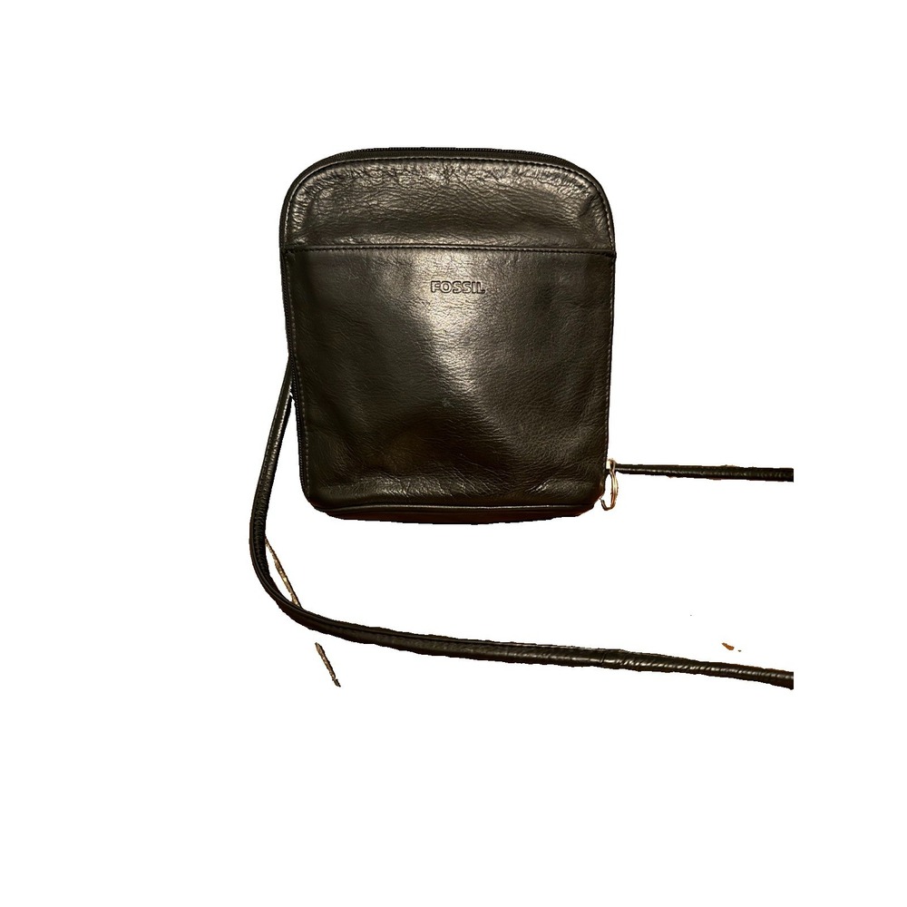 Fossil SL3535 Black Genuine Leather Organizer Crossbody Bag Vintage Y2K